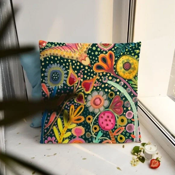 Boho Floral Print Plants Pillow Cover 2 Pack Set - Picture 2 of 6